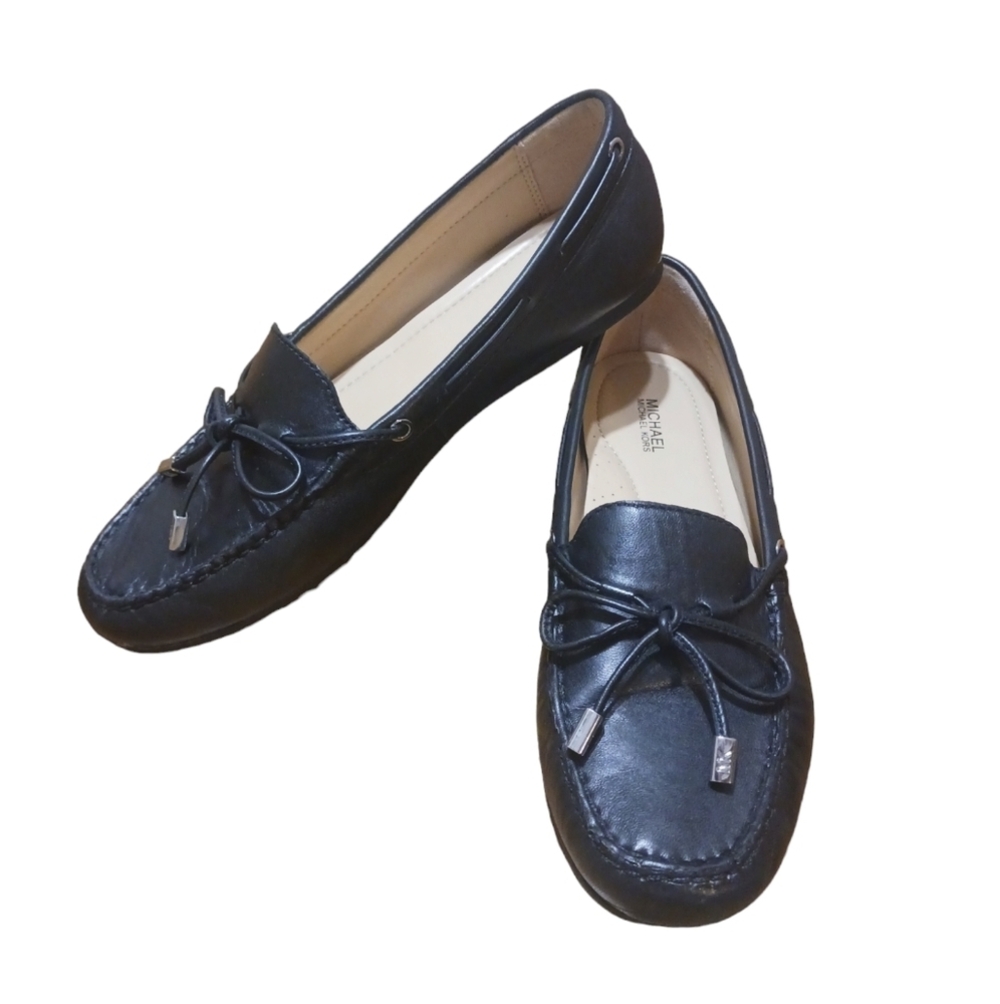 NEW MICHAEL Michael Kors Black Leather Loafers Driving Moccasin Shoes Si…